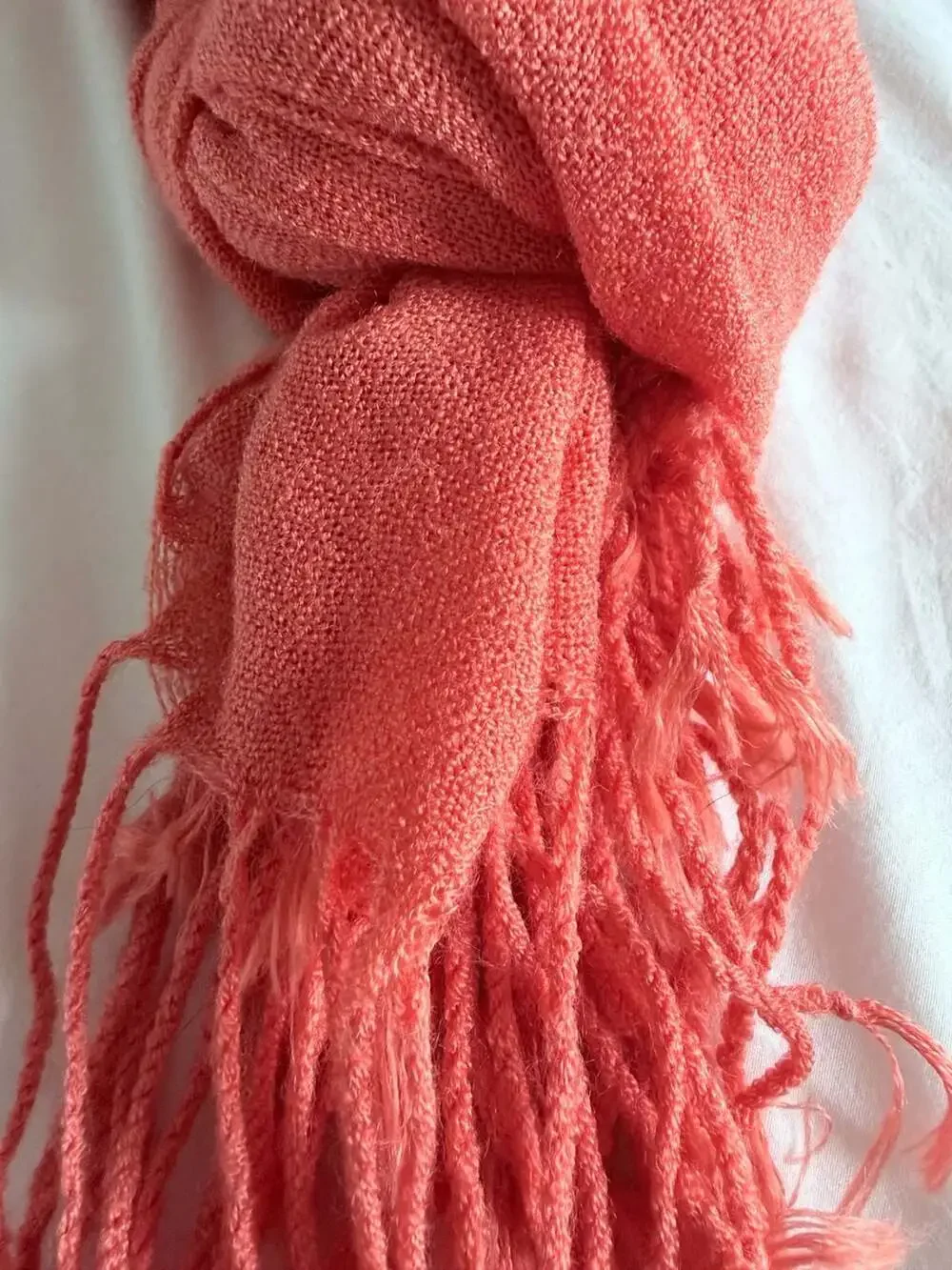 Pashmina Coral Red 70% Pashmina 30% Silk Fringe Scarf Shawl Wrap
